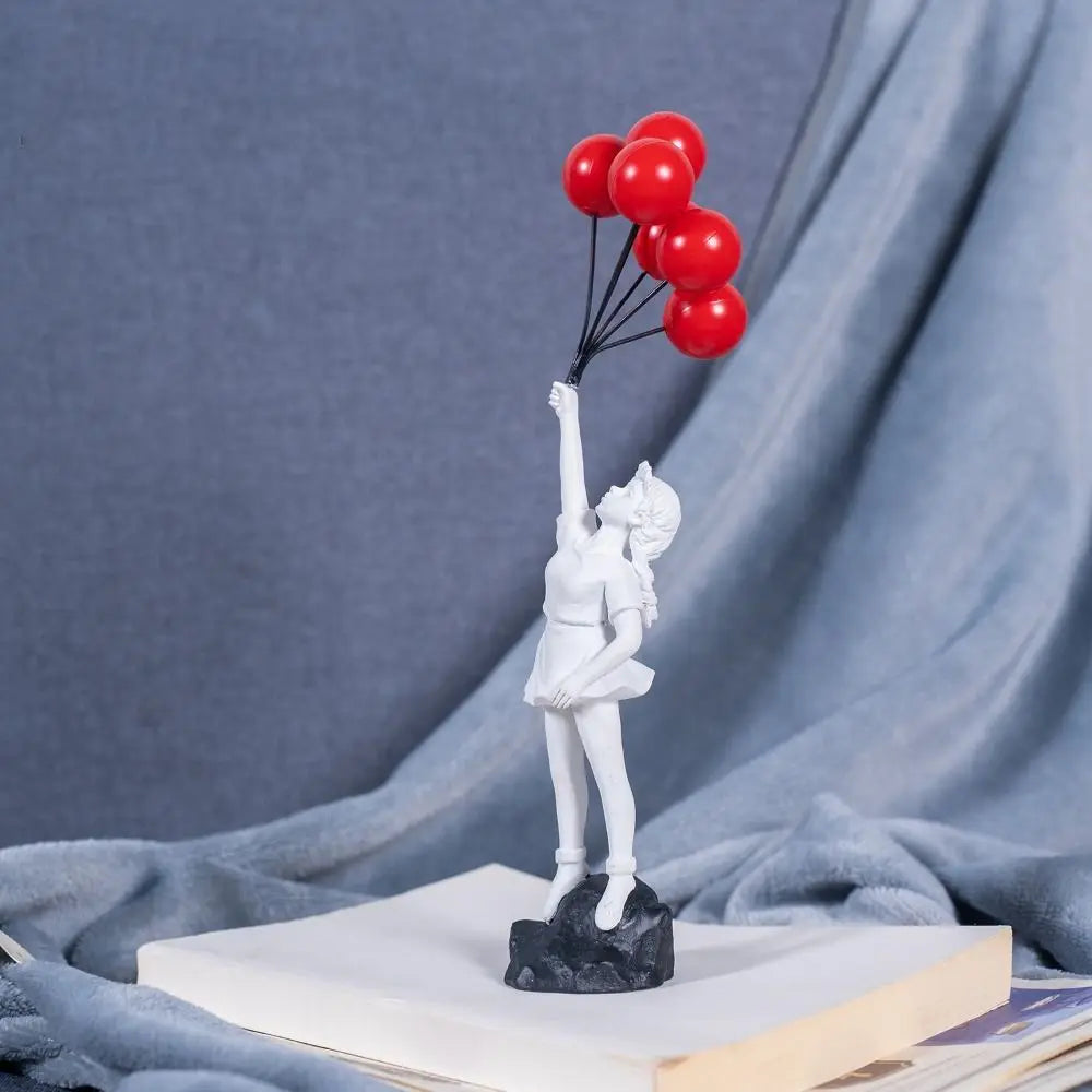 Resin Banksy-Inspired Flower Thrower Figurine - Decorative Sculpture for Home and Office Art Collection