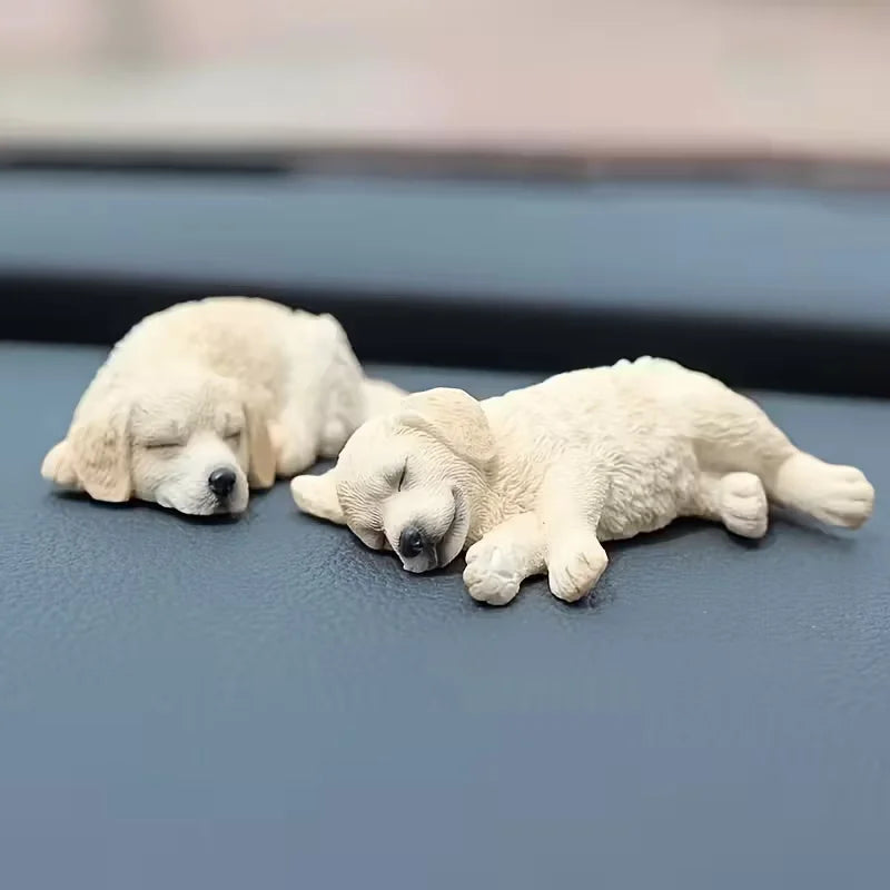 2-Piece Dog Figurine Set: Realistic Sleeping Golden Retriever and Labrador Models for Car or Desktop Decoration, Not Intended as Toys.