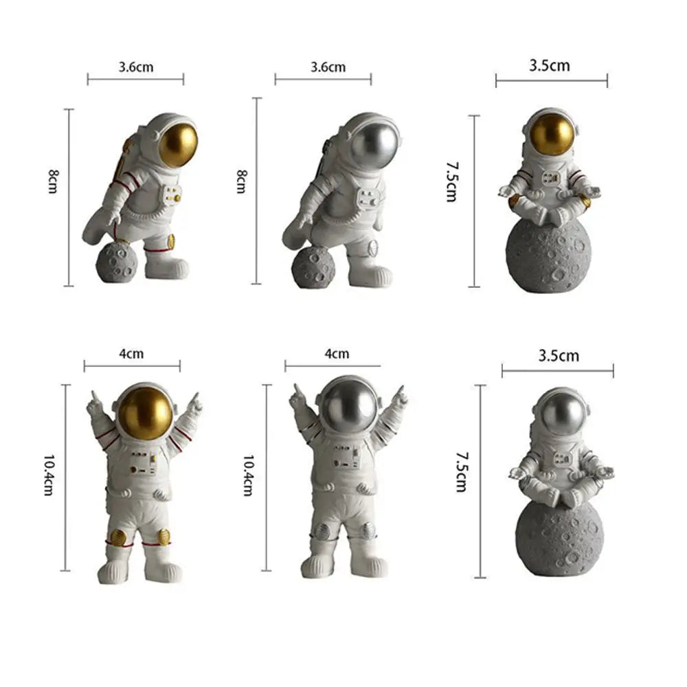 Cosmonaut Miniature Statues - Decorative Astronaut Figurines and Moon Sculptures for Home Decor Gifts