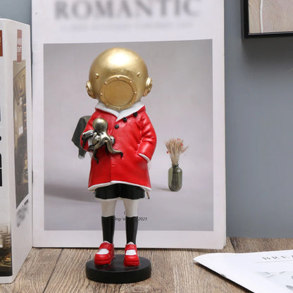 Creative Bronze Banksy Deep Sea Diver Sculpture - Doodle Master of Loneliness and Communication Home Decor