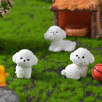Miniature Bichon Frise Dog Figurines for Fairy Garden, Home Decor, and Kids' Rooms
