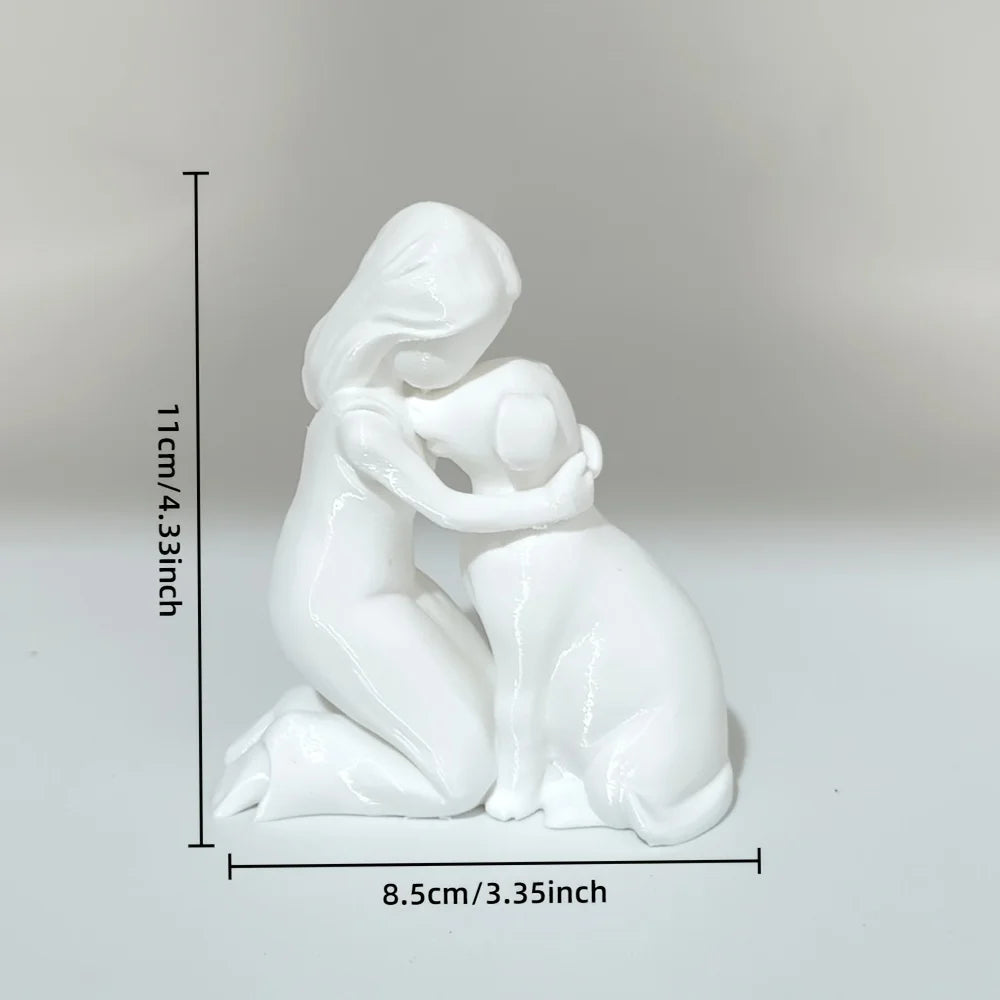 Friendship Sculpture Featuring a Young Girl and Puppy, Ideal for Home Office, Study, Bookshelf, Living Room, and Pet Enthusiast Gift