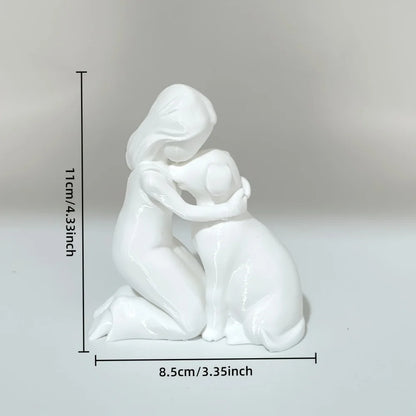 Friendship Sculpture Featuring a Young Girl and Puppy, Ideal for Home Office, Study, Bookshelf, Living Room, and Pet Enthusiast Gift