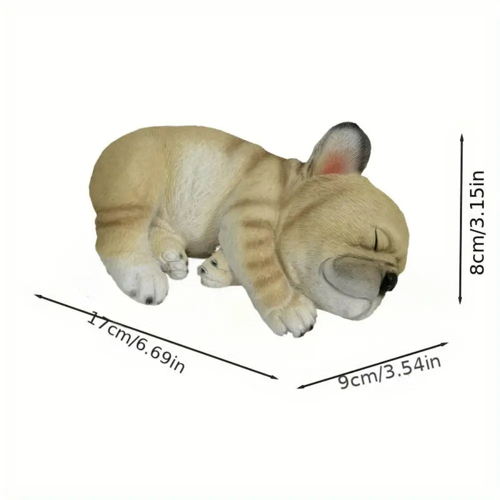 Durable Resin Bulldog Puppy Statue - Charming Sleeping Puppy Ornament for Outdoor Decor