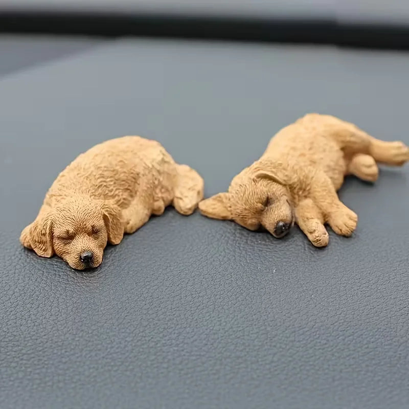 2-Piece Dog Figurine Set: Realistic Sleeping Golden Retriever and Labrador Models for Car or Desktop Decoration, Not Intended as Toys.