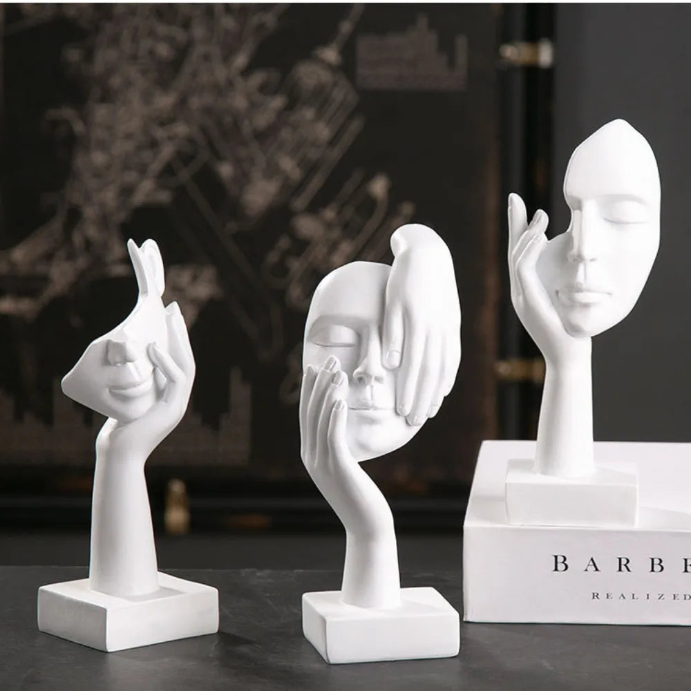 Nordic Abstract Resin Face Character Figurines for Office Home Decor