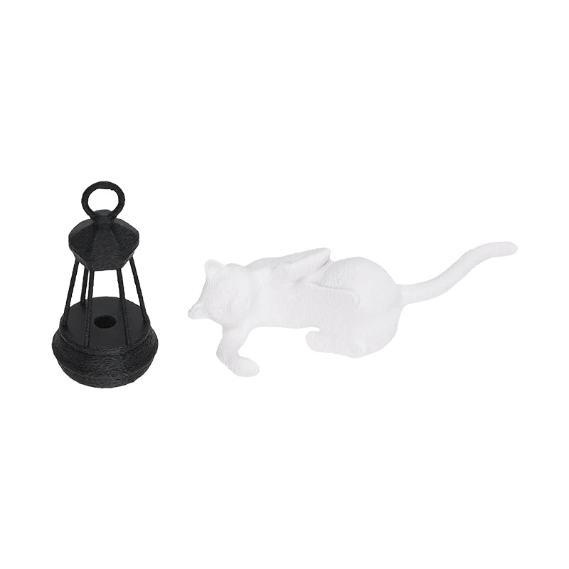 Cat Shelf Hook with Lantern Figurine - Decorative Night Light for Home and Bedroom Desk Ornament