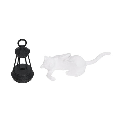 Cat Shelf Hook with Lantern Figurine - Decorative Night Light for Home and Bedroom Desk Ornament