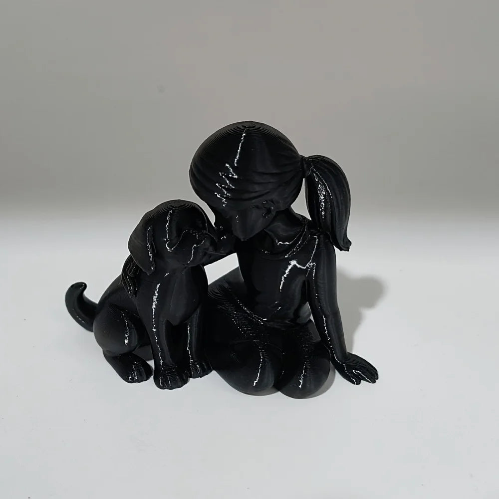 Elegant Sculpture of a Girl with Her Puppy - Charming Décor for Living Room and Office, Ideal Commemorative Gift for Pet Lovers