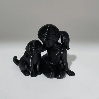 Elegant Sculpture of a Girl with Her Puppy - Charming Décor for Living Room and Office, Ideal Commemorative Gift for Pet Lovers