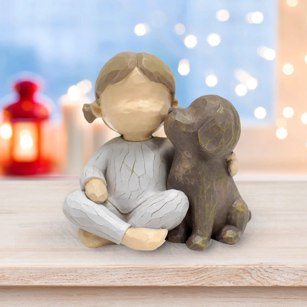 Resin Handicraft Statue of Girl and Dog for Home and Living Room Decoration
