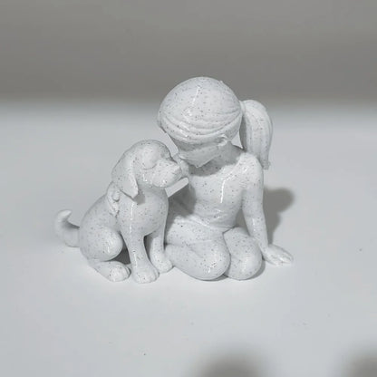 Elegant Sculpture of a Girl with Her Puppy - Charming Décor for Living Room and Office, Ideal Commemorative Gift for Pet Lovers