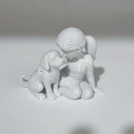Elegant Sculpture of a Girl with Her Puppy - Charming Décor for Living Room and Office, Ideal Commemorative Gift for Pet Lovers