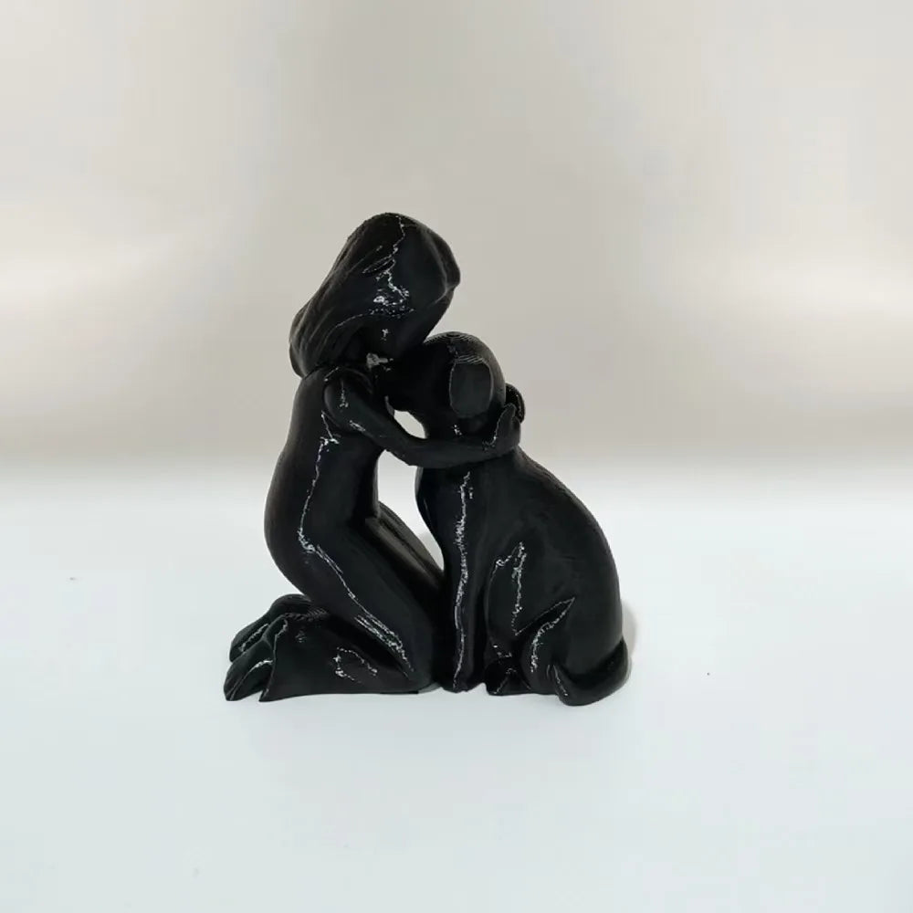 Friendship Sculpture Featuring a Young Girl and Puppy, Ideal for Home Office, Study, Bookshelf, Living Room, and Pet Enthusiast Gift