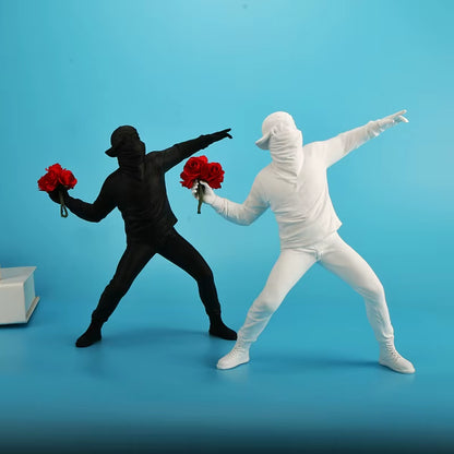 Banksy-Inspired Resin Flower Thrower Statue - Modern Home Decor Collectible Sculpture