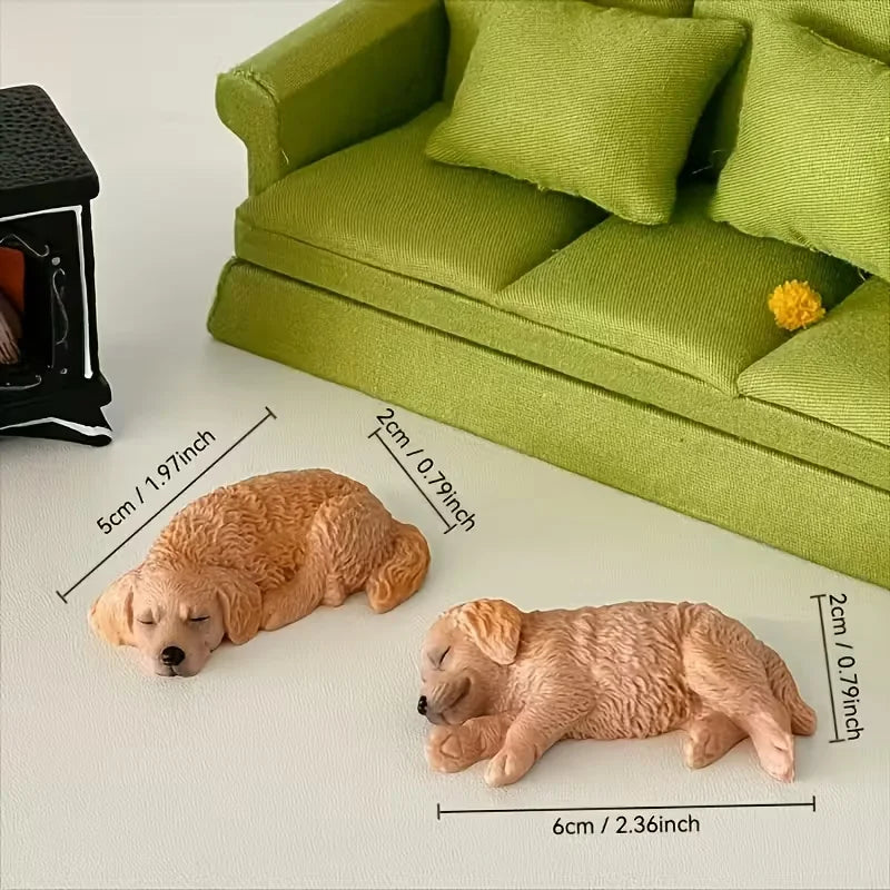 2-Piece Dog Figurine Set: Realistic Sleeping Golden Retriever and Labrador Models for Car or Desktop Decoration, Not Intended as Toys.