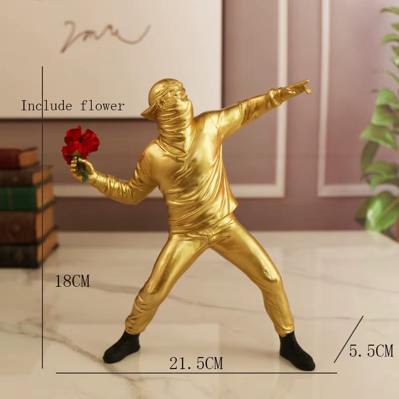 Banksy-Inspired Resin Flower Thrower Statue - Modern Home Decor Collectible Sculpture