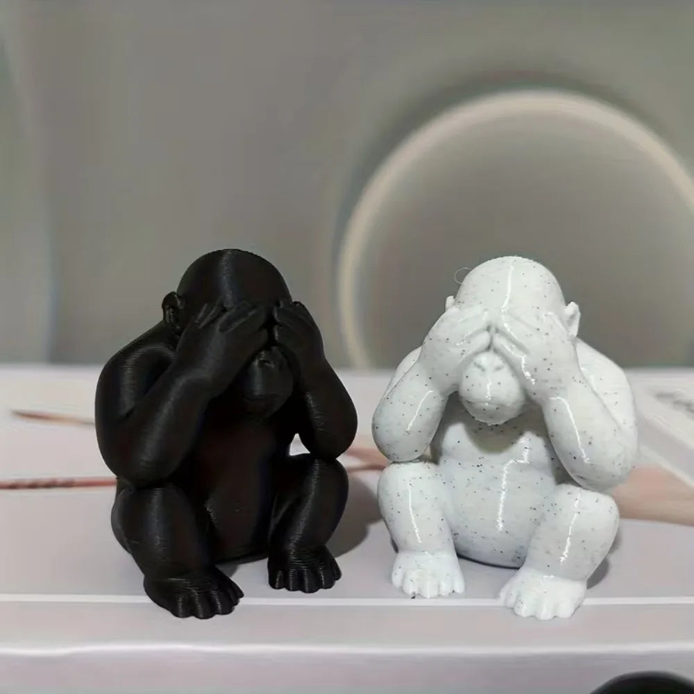Three-Piece Monkey Statue Ornament Set: Half-Squat Design Featuring No Wait, No Look, No Listen, No Say Themes