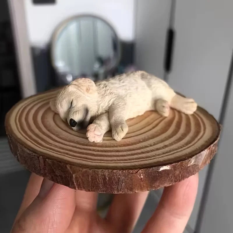 2-Piece Dog Figurine Set: Realistic Sleeping Golden Retriever and Labrador Models for Car or Desktop Decoration, Not Intended as Toys.