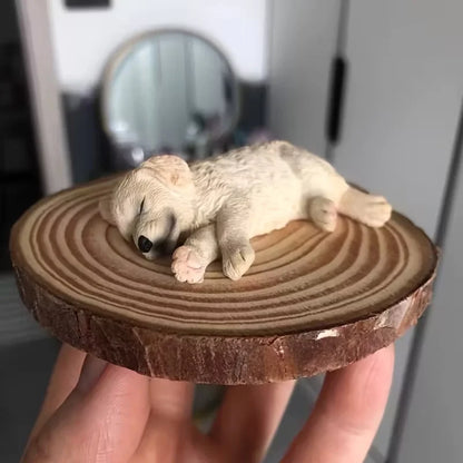 2-Piece Dog Figurine Set: Realistic Sleeping Golden Retriever and Labrador Models for Car or Desktop Decoration, Not Intended as Toys.