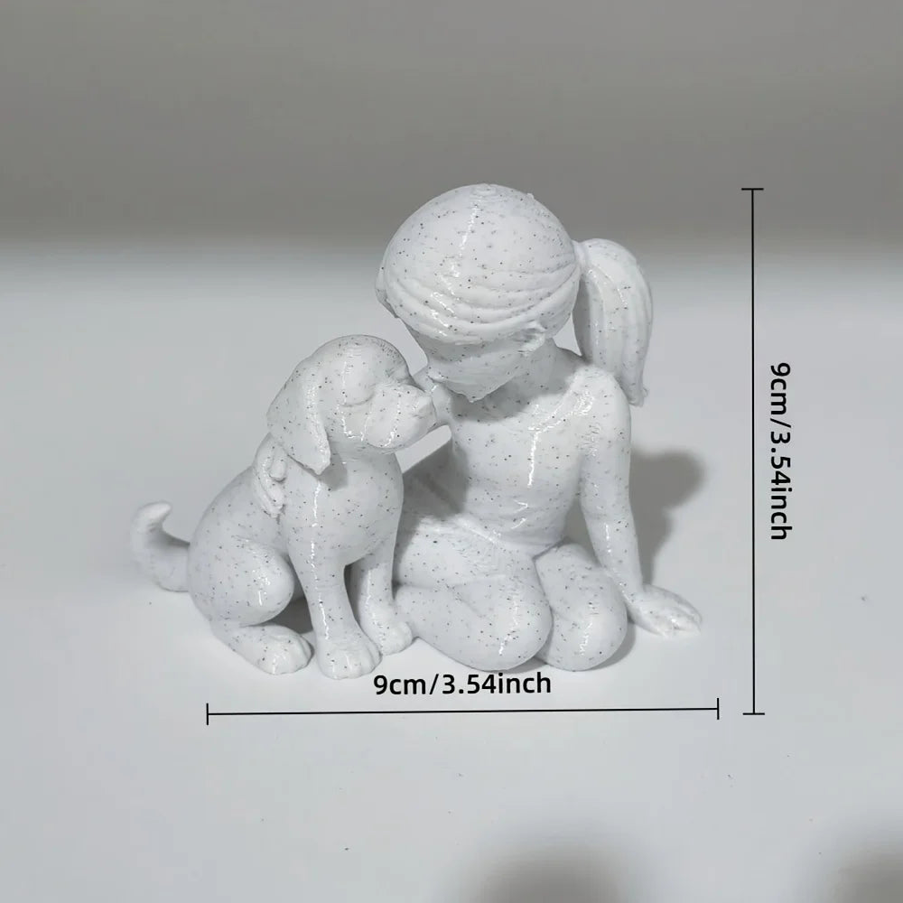 Elegant Sculpture of a Girl with Her Puppy - Charming Décor for Living Room and Office, Ideal Commemorative Gift for Pet Lovers