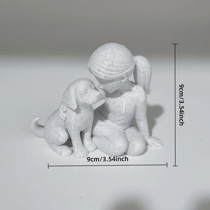 Elegant Sculpture of a Girl with Her Puppy - Charming Décor for Living Room and Office, Ideal Commemorative Gift for Pet Lovers