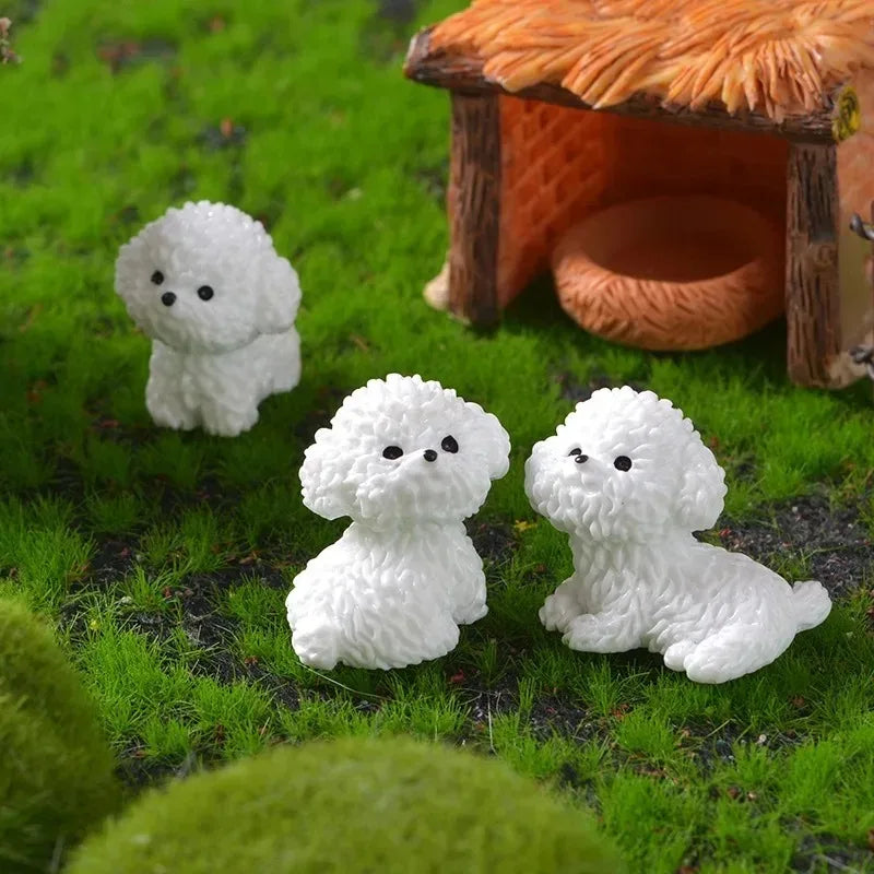 Miniature Bichon Frise Dog Figurines for Fairy Garden, Home Decor, and Kids' Rooms