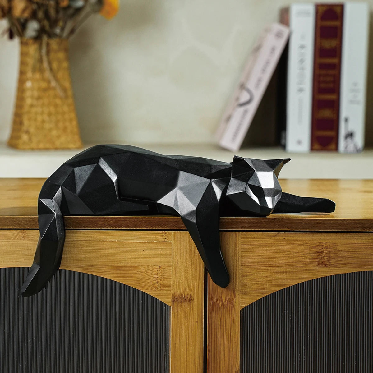 Geometric White and Black Cat Figurine - Modern Room Decor Sculpture for Home Office and Desk Display