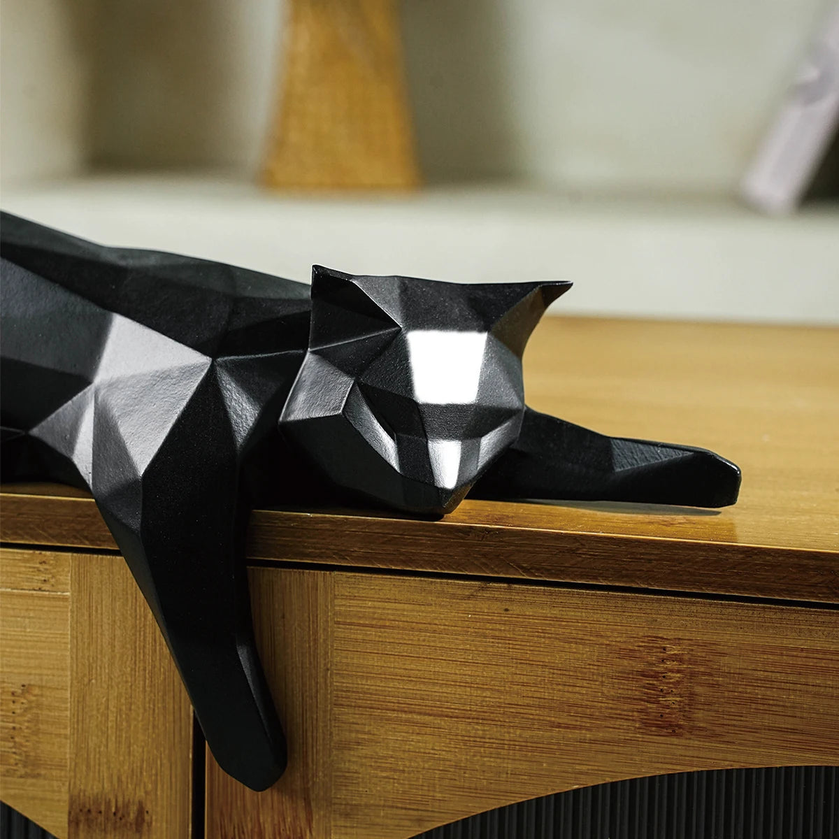 Geometric White and Black Cat Figurine - Modern Room Decor Sculpture for Home Office and Desk Display