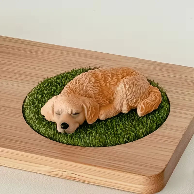 2-Piece Dog Figurine Set: Realistic Sleeping Golden Retriever and Labrador Models for Car or Desktop Decoration, Not Intended as Toys.