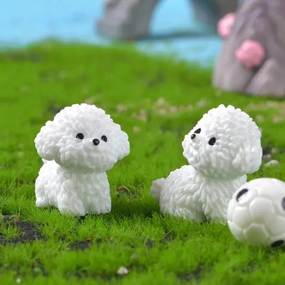 Miniature Bichon Frise Dog Figurines for Fairy Garden, Home Decor, and Kids' Rooms