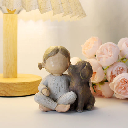 Resin Handicraft Statue of Girl and Dog for Home and Living Room Decoration