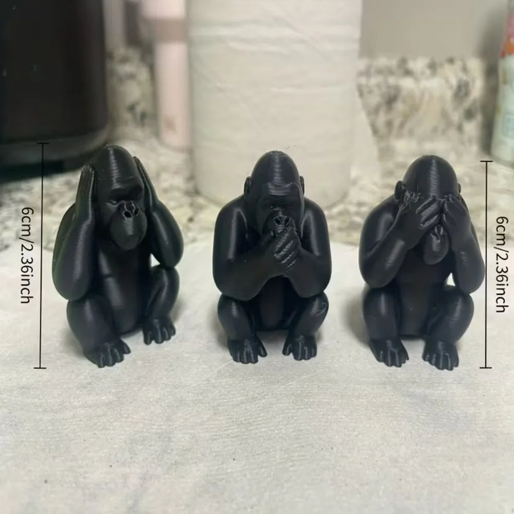 Three-Piece Monkey Statue Ornament Set: Half-Squat Design Featuring No Wait, No Look, No Listen, No Say Themes