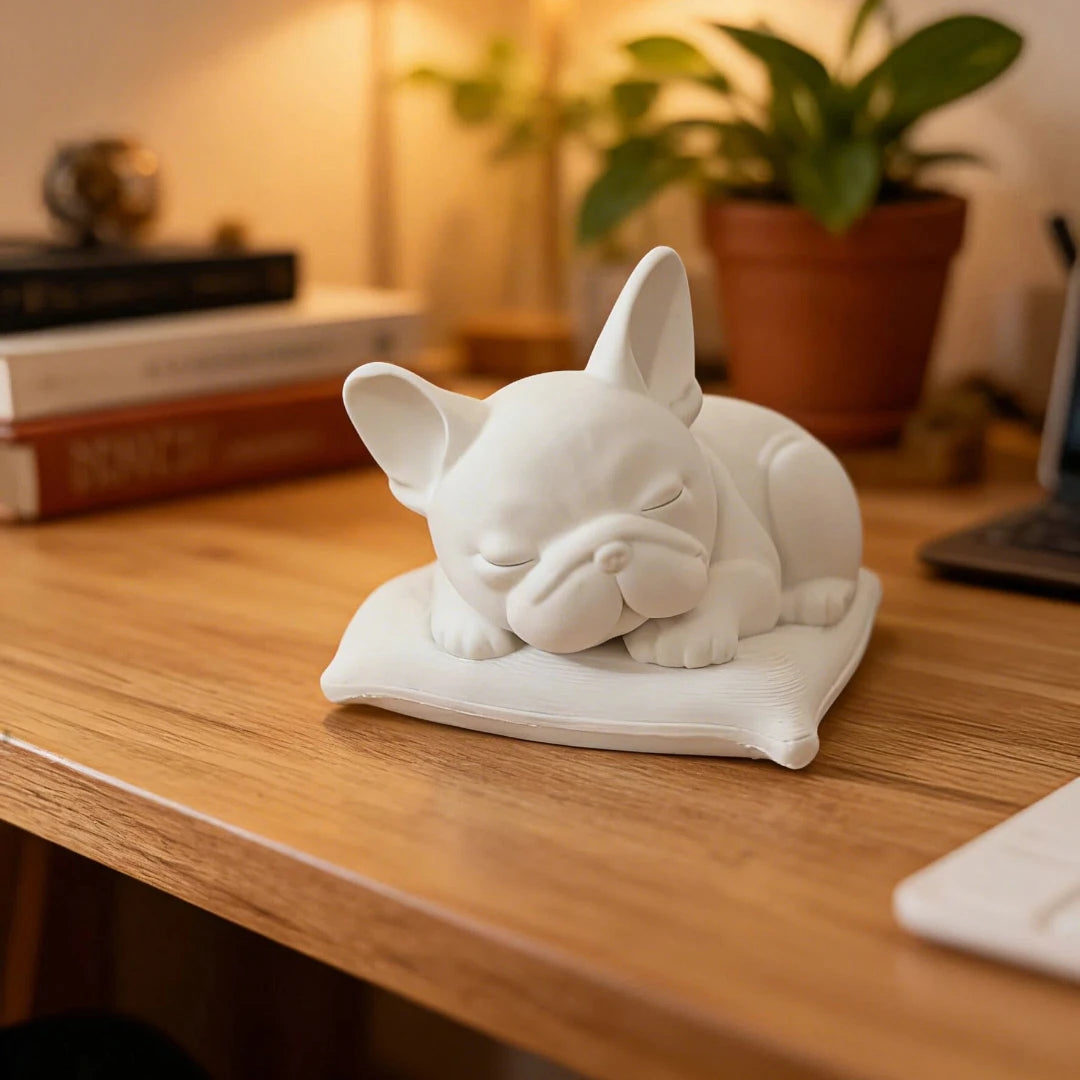 Minimalist White Bulldog Desktop Ornament - Miniature Dog Decoration for Home, Bedroom, and Office