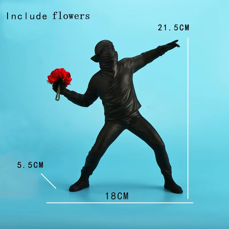 Banksy-Inspired Resin Flower Thrower Statue - Modern Home Decor Collectible Sculpture