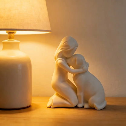 Friendship Sculpture Featuring a Young Girl and Puppy, Ideal for Home Office, Study, Bookshelf, Living Room, and Pet Enthusiast Gift