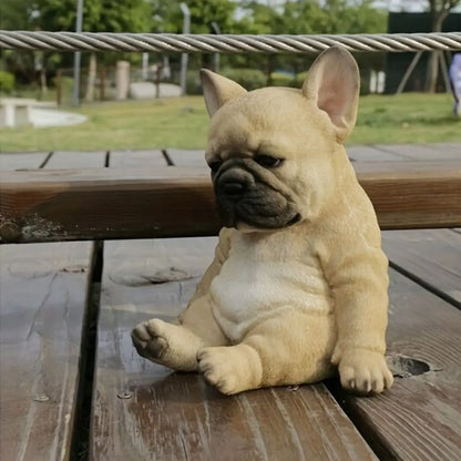 Durable Resin Bulldog Puppy Statue - Charming Sleeping Puppy Ornament for Outdoor Decor