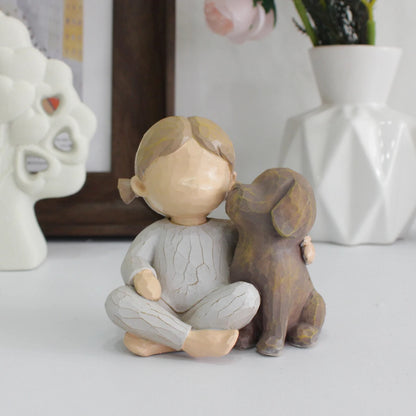 Resin Handicraft Statue of Girl and Dog for Home and Living Room Decoration