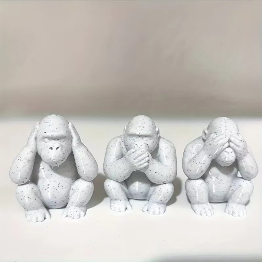 Three-Piece Monkey Statue Ornament Set: Half-Squat Design Featuring No Wait, No Look, No Listen, No Say Themes