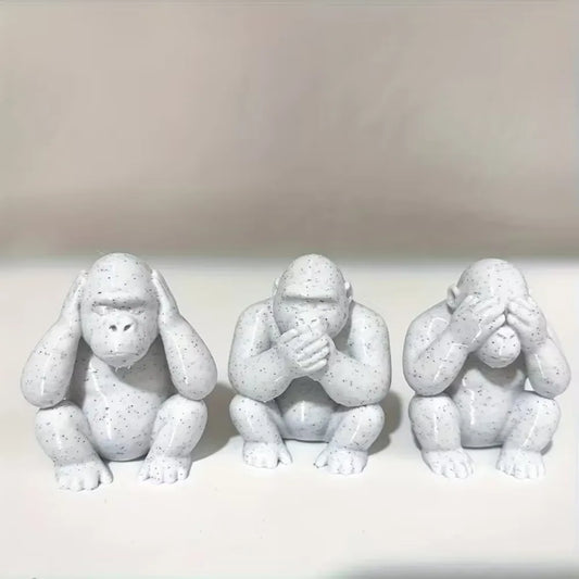 Three-Piece Monkey Statue Ornament Set: Half-Squat Design Featuring No Wait, No Look, No Listen, No Say Themes