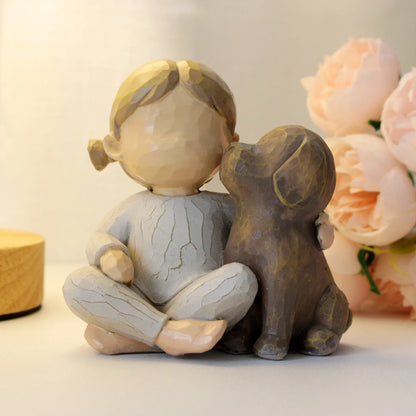 Resin Handicraft Statue of Girl and Dog for Home and Living Room Decoration