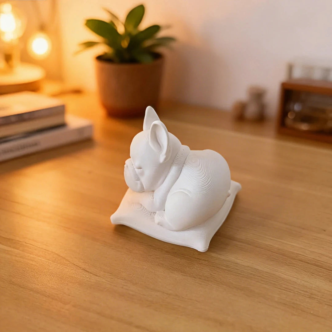 Minimalist White Bulldog Desktop Ornament - Miniature Dog Decoration for Home, Bedroom, and Office