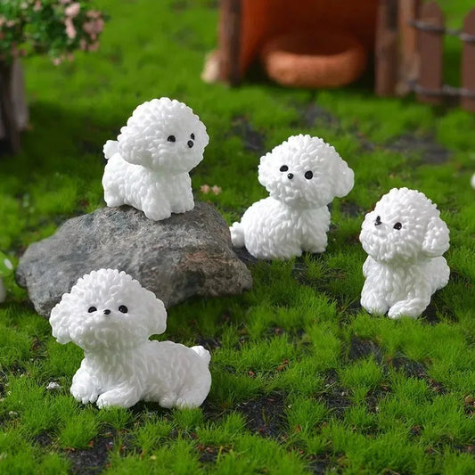 Miniature Bichon Frise Dog Figurines for Fairy Garden, Home Decor, and Kids' Rooms