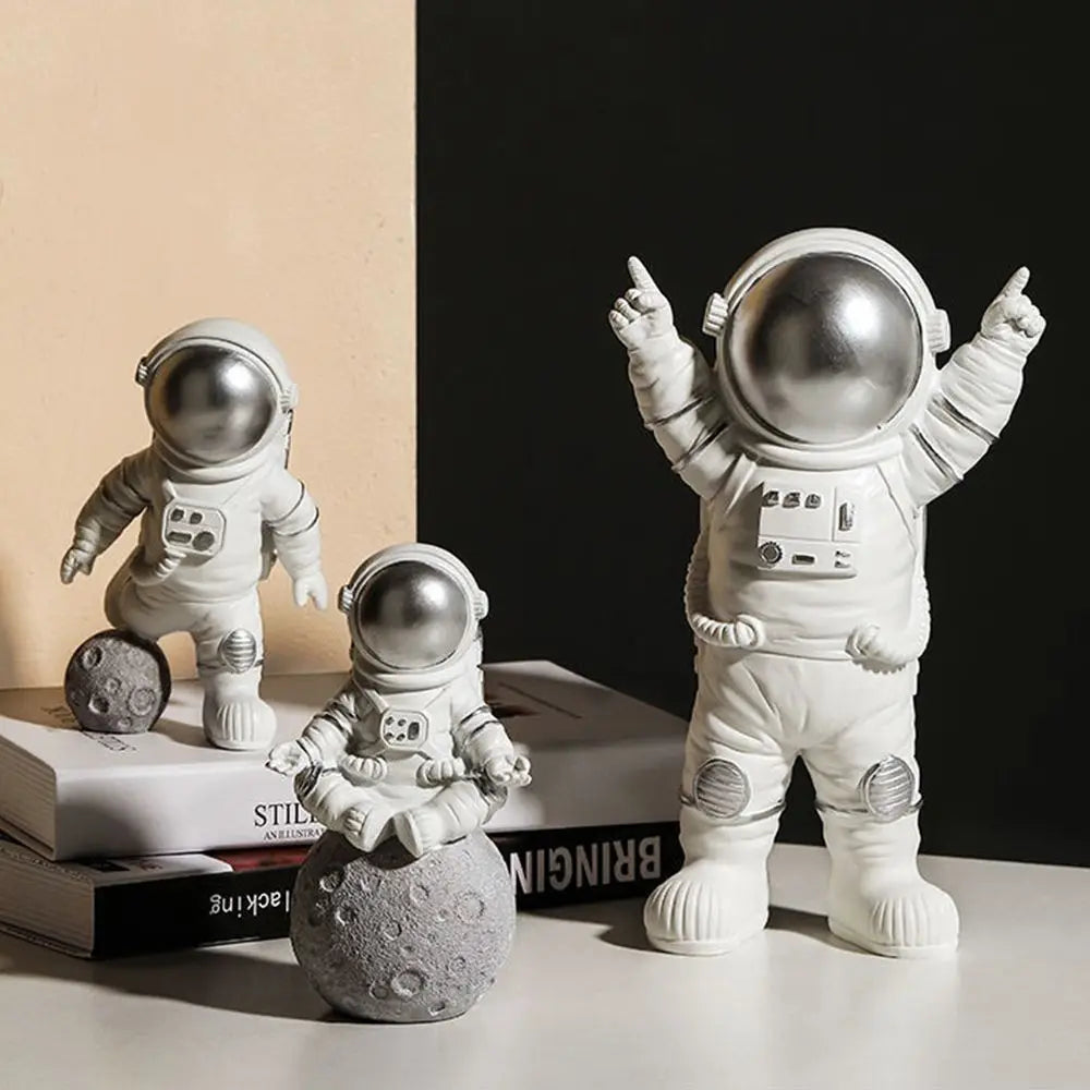 Cosmonaut Miniature Statues - Decorative Astronaut Figurines and Moon Sculptures for Home Decor Gifts