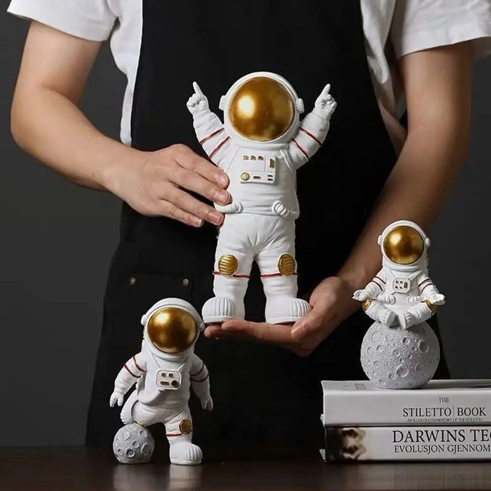 Cosmonaut Miniature Statues - Decorative Astronaut Figurines and Moon Sculptures for Home Decor Gifts