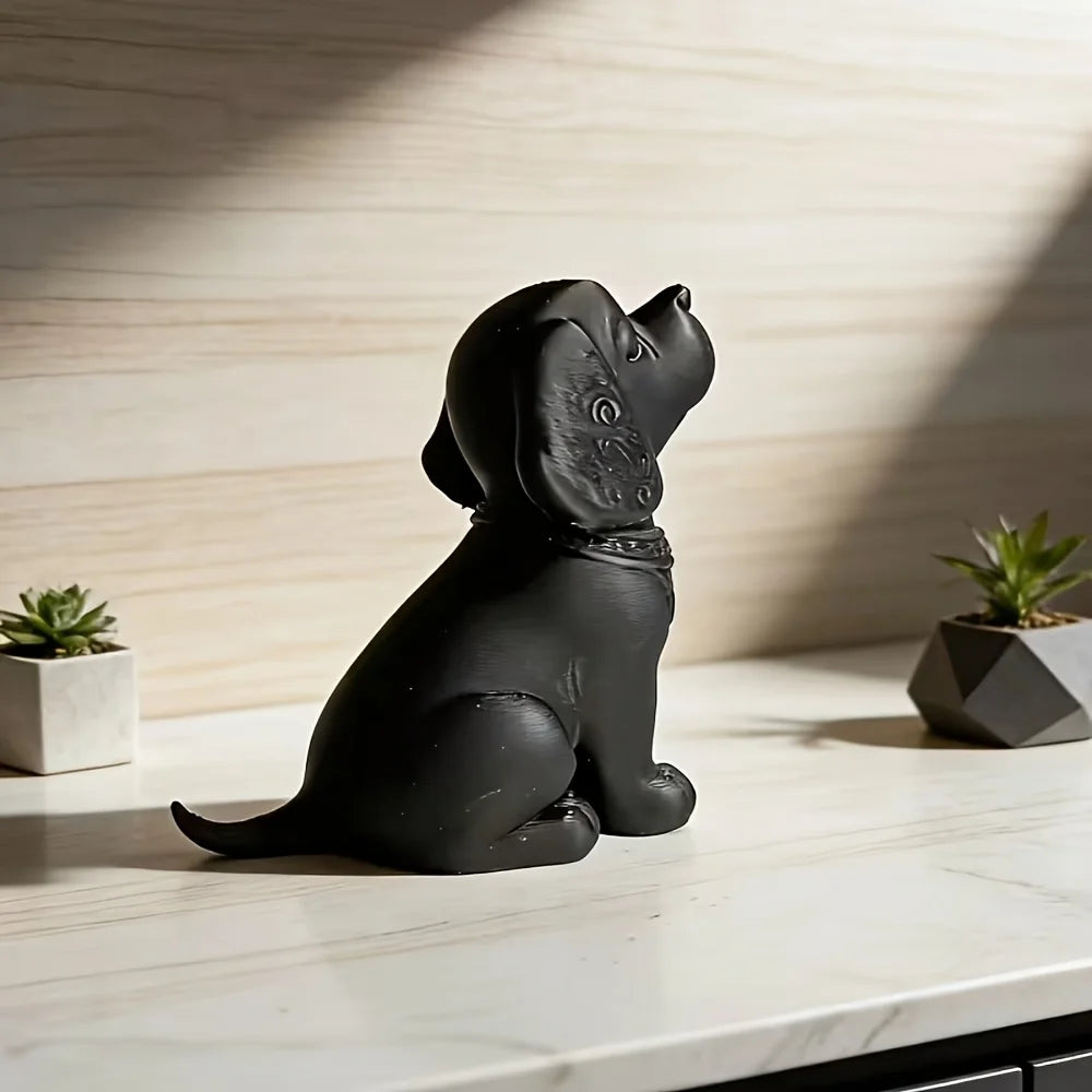 Elegant Carved Puppy Sitting Ornament for Home and Office Decor, Ideal for Christmas and Birthday Gifting