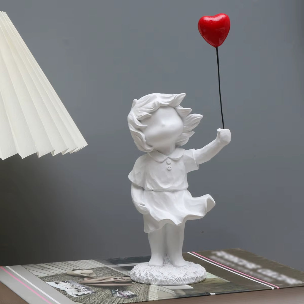 Banksy-Inspired Heart Balloon and Flying Girl Modern Sculpture for Home Décor
