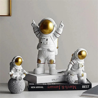 Cosmonaut Miniature Statues - Decorative Astronaut Figurines and Moon Sculptures for Home Decor Gifts