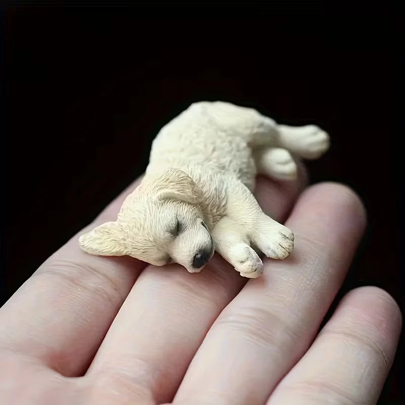 2-Piece Dog Figurine Set: Realistic Sleeping Golden Retriever and Labrador Models for Car or Desktop Decoration, Not Intended as Toys.