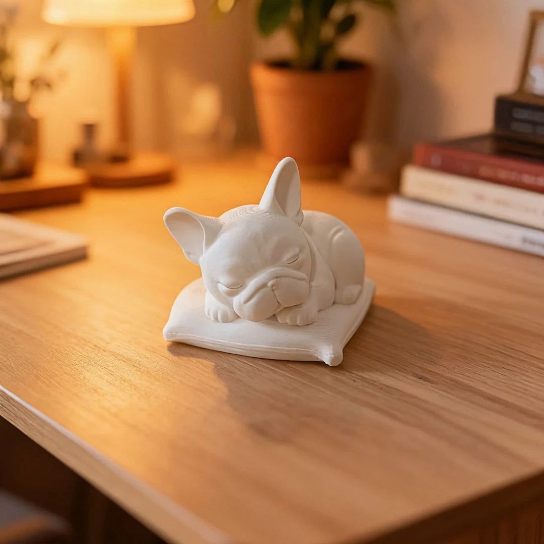 Minimalist White Bulldog Desktop Ornament - Miniature Dog Decoration for Home, Bedroom, and Office